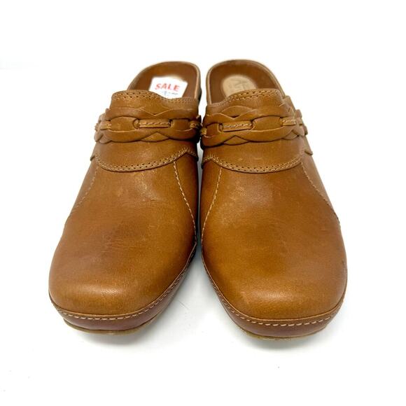 Clarks Artisan Octavia Mule Clog 8.5 Peanut Leather Braided Details 3" Heel NIB - Picture 2 of 6